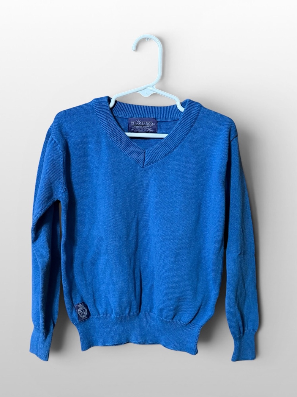 Ciao Marco Blue Cotton Sweater Toddler 3T V Neck Knit Pullover Boys Girls